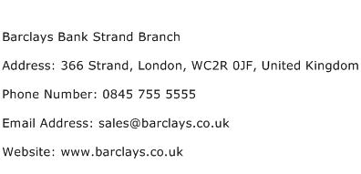 Barclays Bank Strand Branch Address Contact Number