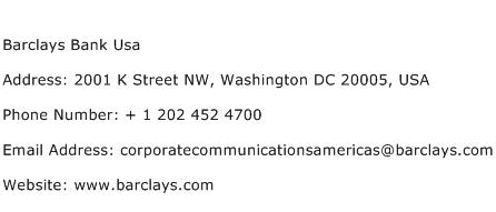 Barclays Bank Usa Address Contact Number