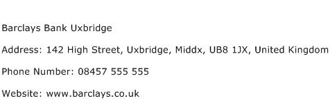 Barclays Bank Uxbridge Address Contact Number
