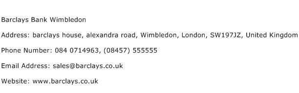 Barclays Bank Wimbledon Address Contact Number