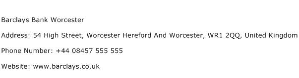 Barclays Bank Worcester Address Contact Number