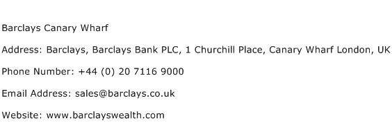 Barclays Canary Wharf Address Contact Number
