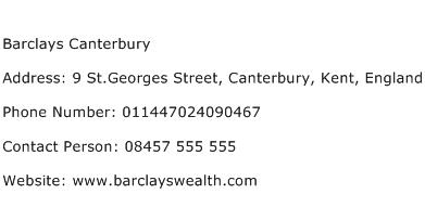 Barclays Canterbury Address Contact Number