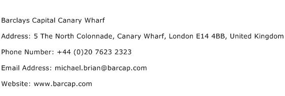 Barclays Capital Canary Wharf Address Contact Number