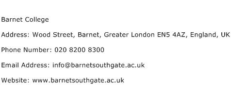 Barnet College Address Contact Number