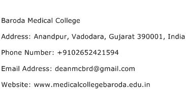 Baroda Medical College Address Contact Number