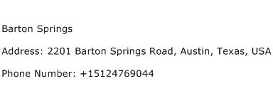Barton Springs Address Contact Number