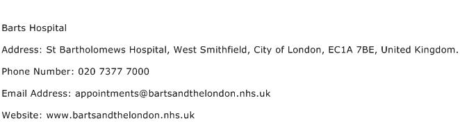 Barts Hospital Address Contact Number