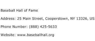 Baseball Hall of Fame Address Contact Number