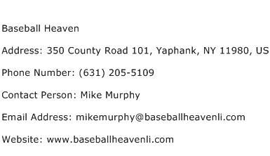 Baseball Heaven Address Contact Number