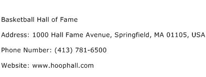 Basketball Hall of Fame Address Contact Number