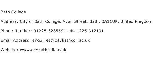 Bath College Address Contact Number