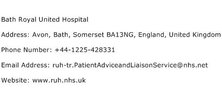 Bath Royal United Hospital Address Contact Number