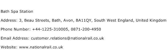 Bath Spa Station Address Contact Number