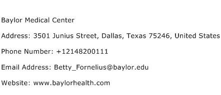 Baylor Medical Center Address Contact Number