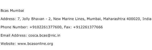 Bcas Mumbai Address Contact Number