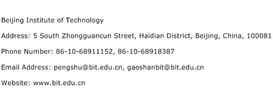 Beijing Institute of Technology Address Contact Number