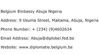 Belgium Embassy Abuja Nigeria Address Contact Number