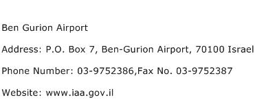 Ben Gurion Airport Address Contact Number