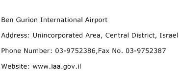 Ben Gurion International Airport Address Contact Number