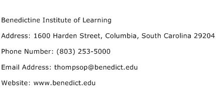 Benedictine Institute of Learning Address Contact Number