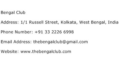 Bengal Club Address Contact Number