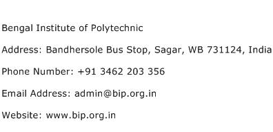 Bengal Institute of Polytechnic Address Contact Number