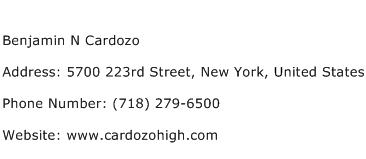 Benjamin N Cardozo Address Contact Number