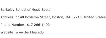 Berkeley School of Music Boston Address Contact Number