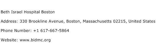 Beth Israel Hospital Boston Address Contact Number