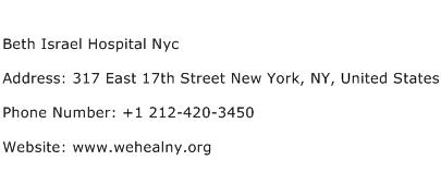 Beth Israel Hospital Nyc Address Contact Number