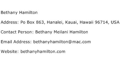 Bethany Hamilton Address Contact Number