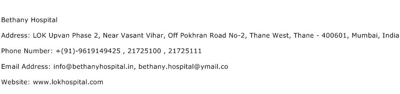 Bethany Hospital Address Contact Number
