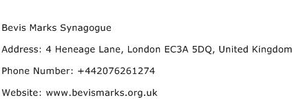 Bevis Marks Synagogue Address Contact Number