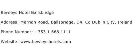Bewleys Hotel Ballsbridge Address Contact Number