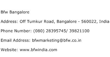 Bfw Bangalore Address Contact Number