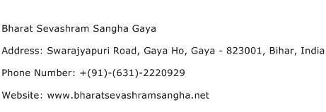 Bharat Sevashram Sangha Gaya Address Contact Number
