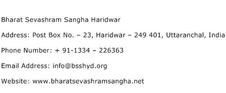 Bharat Sevashram Sangha Haridwar Address Contact Number
