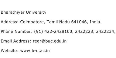Bharathiyar University Address Contact Number