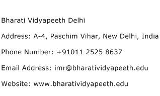 Bharati Vidyapeeth Delhi Address Contact Number