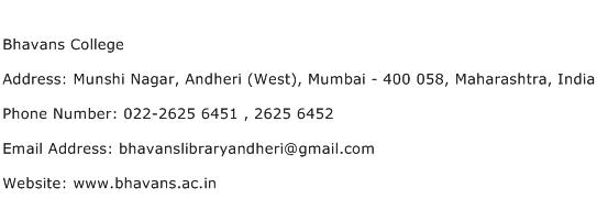 Bhavans College Address Contact Number
