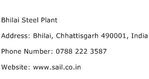 Bhilai Steel Plant Address Contact Number