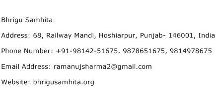 Bhrigu Samhita Address Contact Number