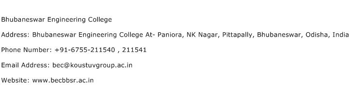 Bhubaneswar Engineering College Address Contact Number