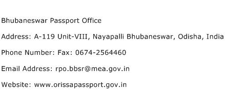 Bhubaneswar Passport Office Address Contact Number