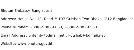 Bhutan Embassy Bangladesh Address Contact Number