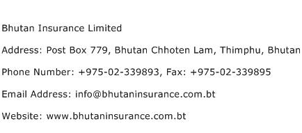 Bhutan Insurance Limited Address Contact Number