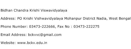 Bidhan Chandra Krishi Viswavidyalaya Address Contact Number