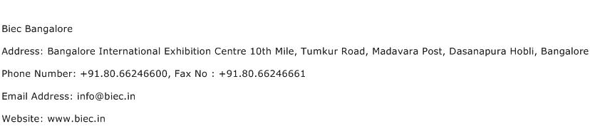 Biec Bangalore Address Contact Number