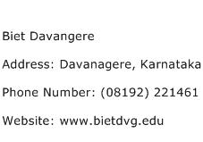 Biet Davangere Address Contact Number
